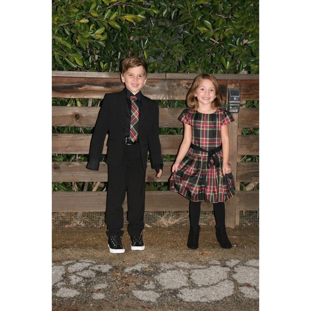 Crewcuts Tie Plaid Size 42” Age 2-7 Boys Preppy Black Green Red EUC Worn 1X